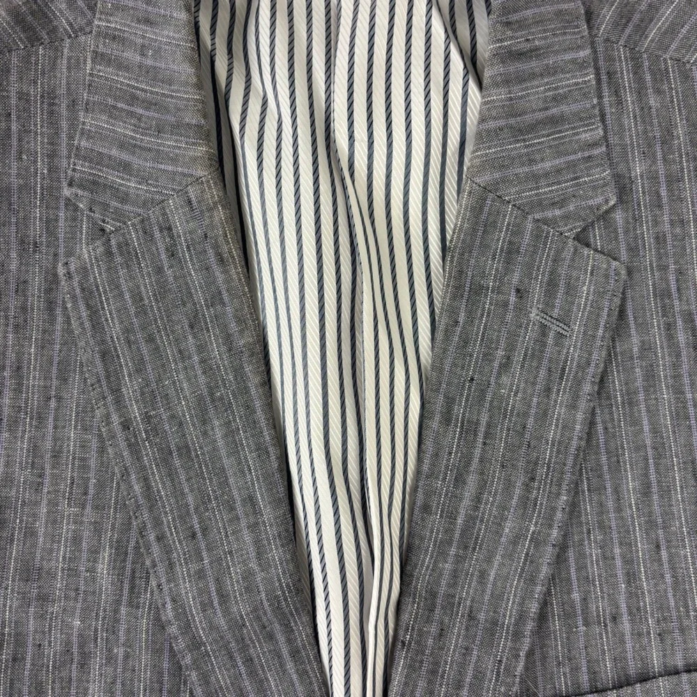 Inserch Collezione Italy Mens 100% Linen Blazer 46R  Gray Pinstripe Sport‎ Coat